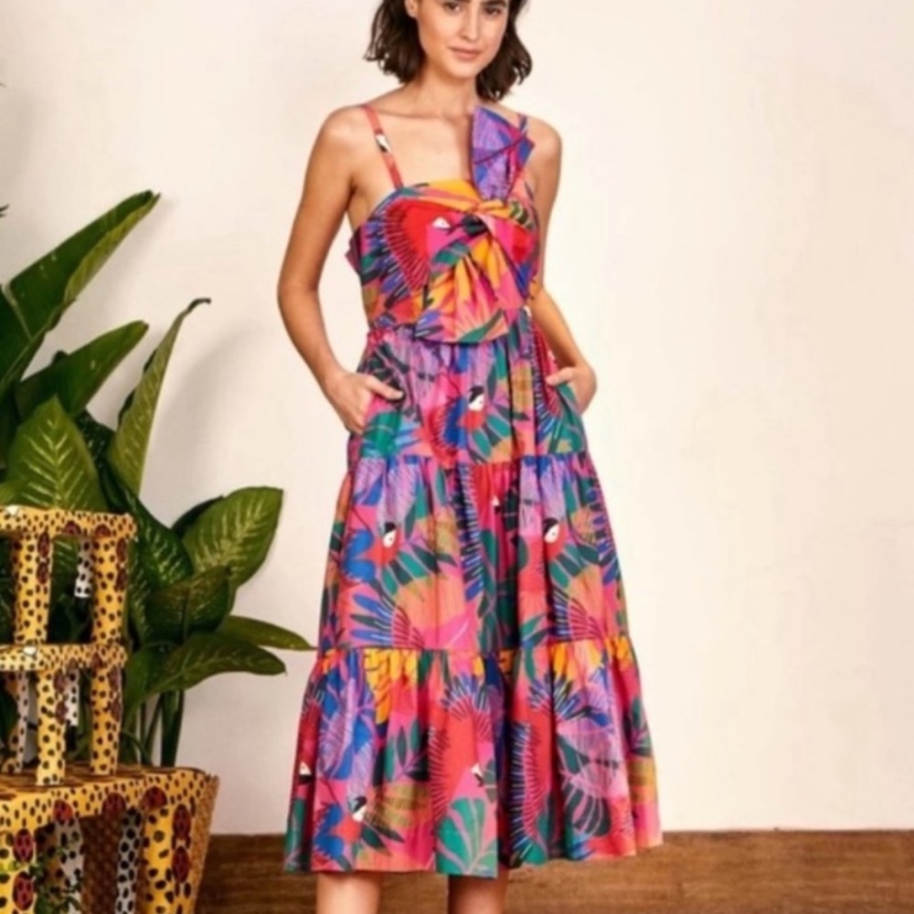 NWT Farm Rio Macaw Bow Midi Dress